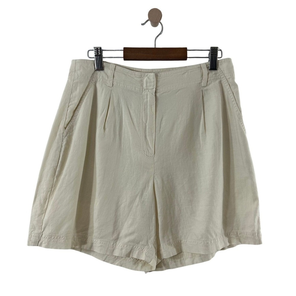 Treasure & Bond Ivory Linen Blend Pleated High Rise Shorts Womens Size 6